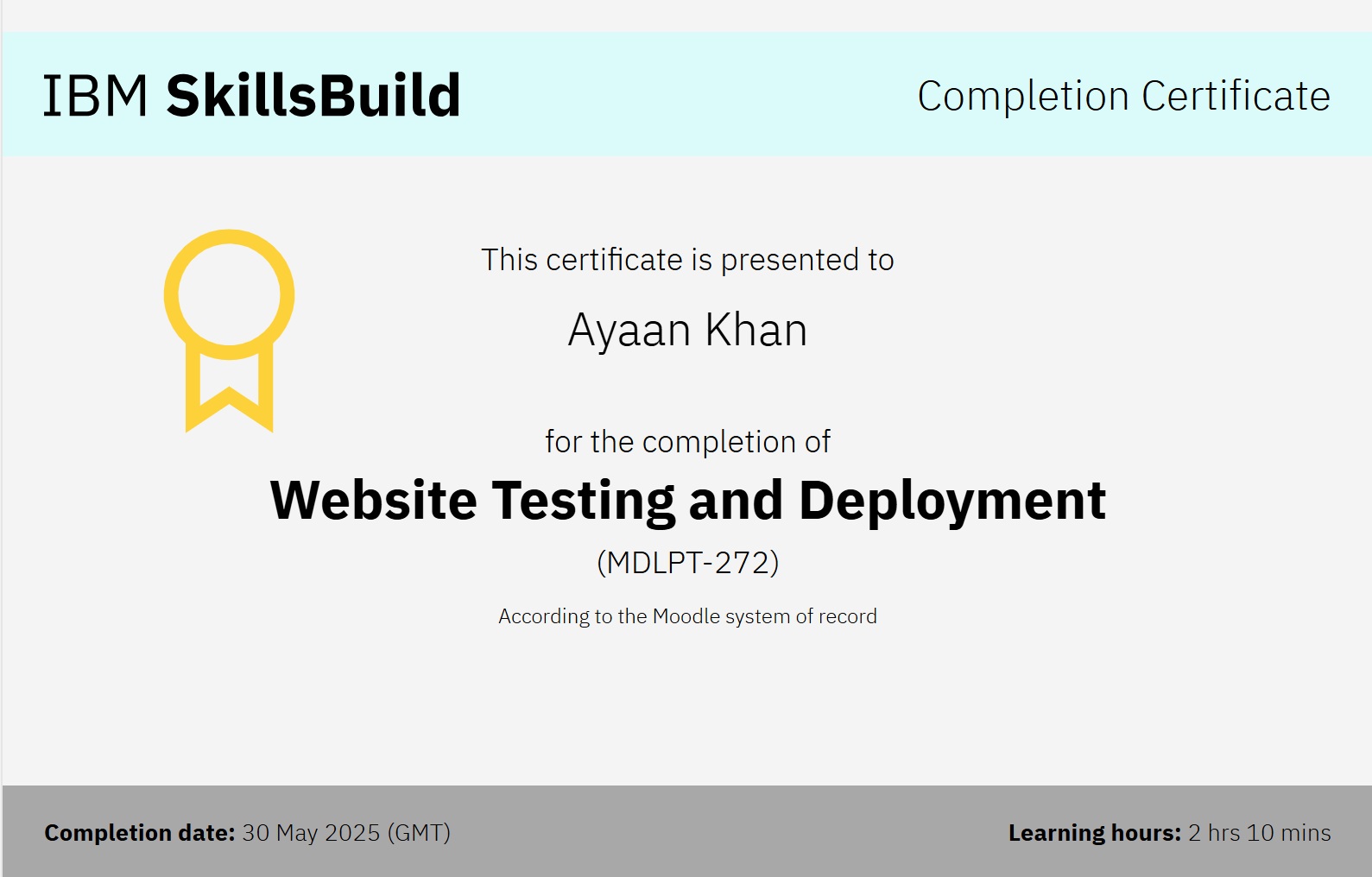 Testing and Deployment Certificate